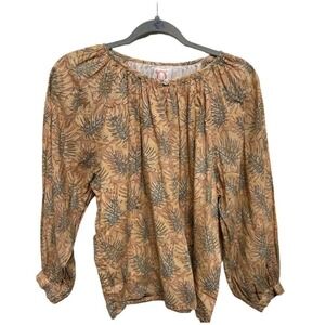 Victoria Dunn Peach Floral Blouse Long Sleeve Size Small